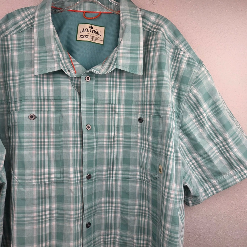 Lake & Trail Men XXXL Teal Plaid Short Sleeve Performance Fishing Shirt Gorpcore